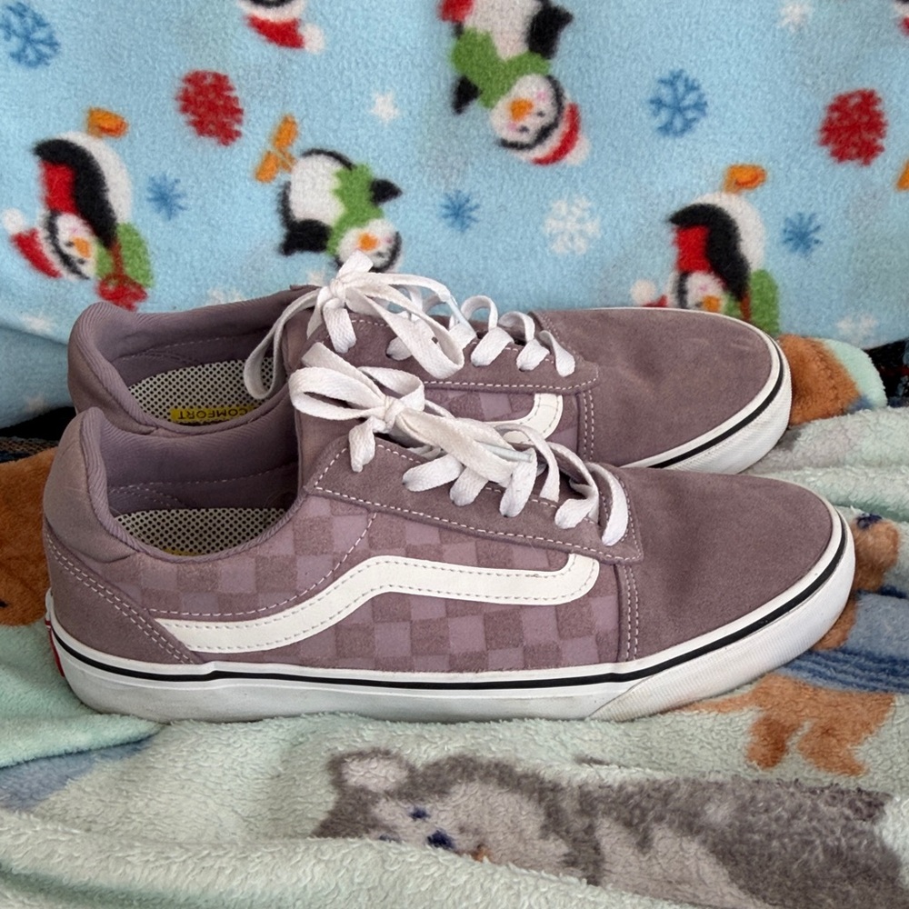 Vans Lavender Checkerboard Old Skool Sneakers with White Stripe